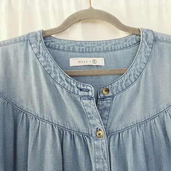 new! Billy T Pool Stripes Shirt Denim M Casual Top Blue Jean NWT Western Country - Picture 3 of 11